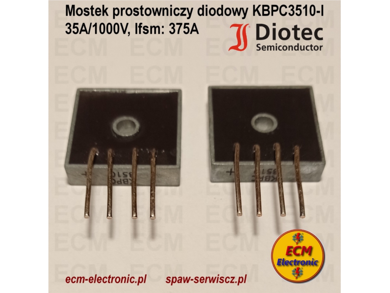 Mostek prostowniczy diodowy KBPC3510-I; 35A/1000V, Ifsm: 375A