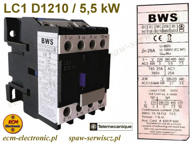 Stycznik BWS typ LC1-D1210/42VAC-50/60Hz (zamiennik CI-9)
