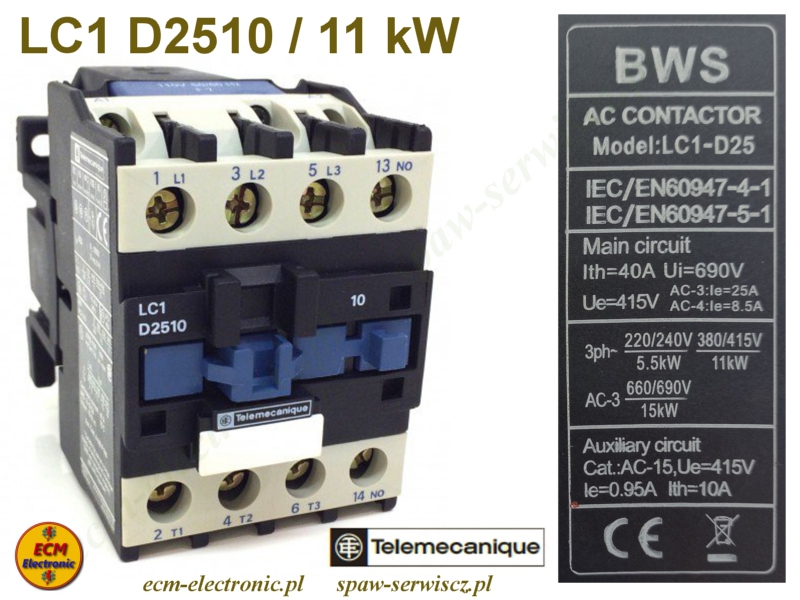 Stycznik BWS typ LC1-D2510/24VAC-50/60Hz (zamiennik CI-25)