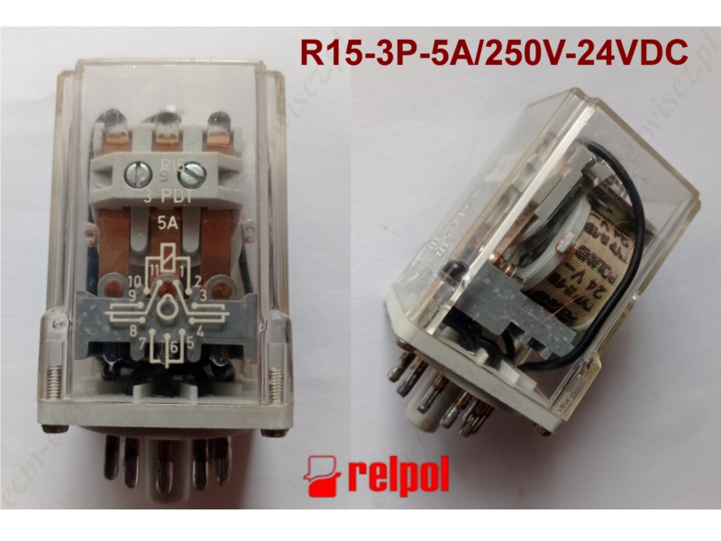 Przekanik przemysowy R15 3PDT, 5A/250VAC, cewka 24VDC