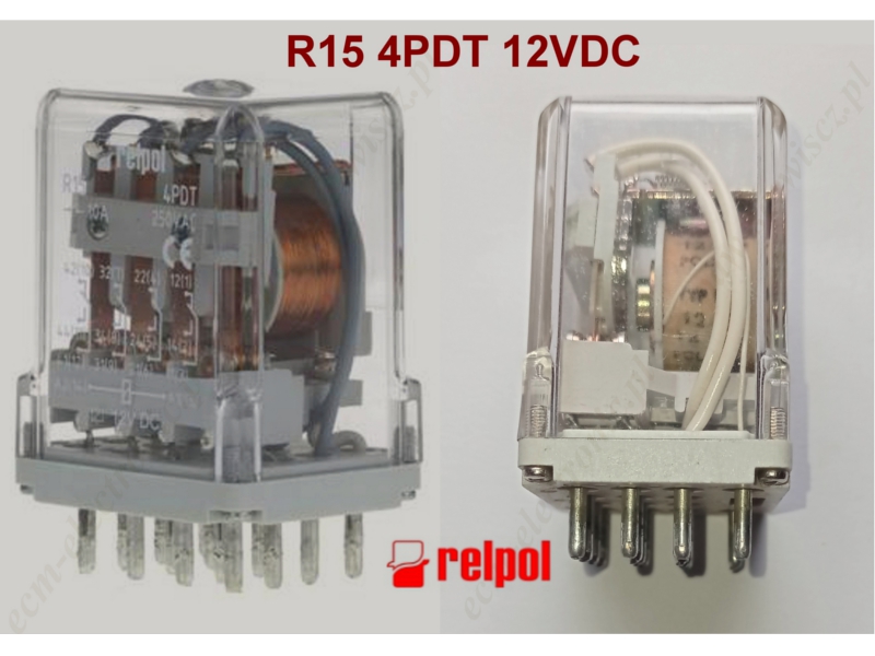 Przekanik przemysowy R15 4PDT, 10A/250VAC, cewka 12VDC