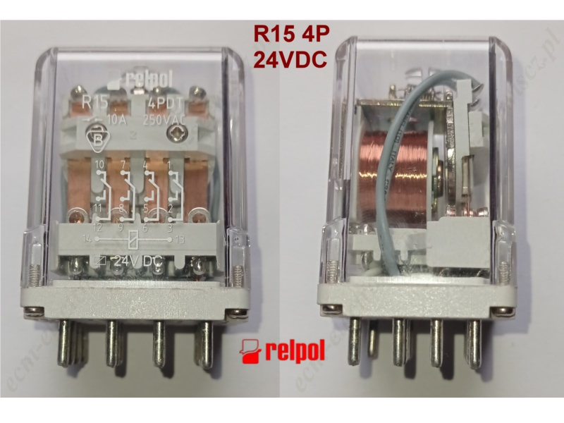Przekanik przemysowy R15 4PDT, 10A/250VAC, cewka 24VDC